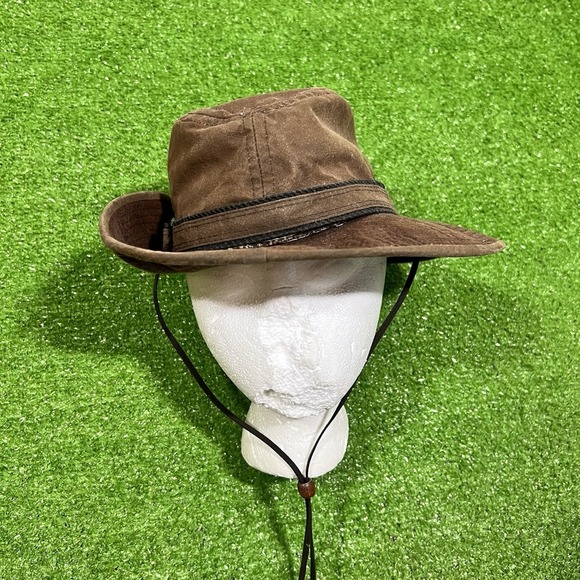 Outback Trading Co Hat Men Sm/MED  Brown Wallaby Oilskin Western Yellowstone USA - Picture 1 of 8